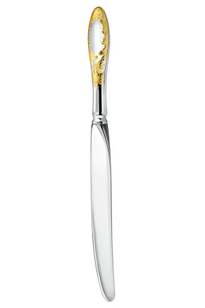 Нож столовый Кольчугино Пламя посеребренный с частичной позолотой